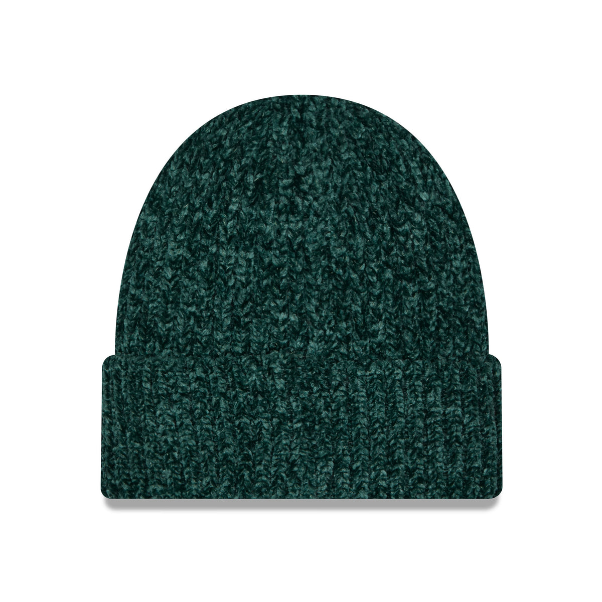 Back of green knit Boston Fleet beanie with a folded cuff.