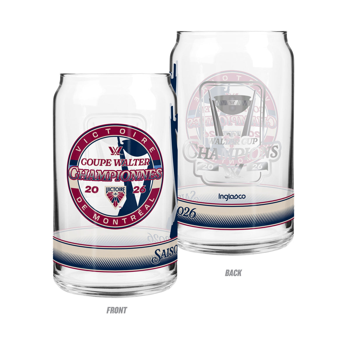 Montreal Victoire 2026 16 OZ Can Glass - Walter Cup Champs - Drinkware in