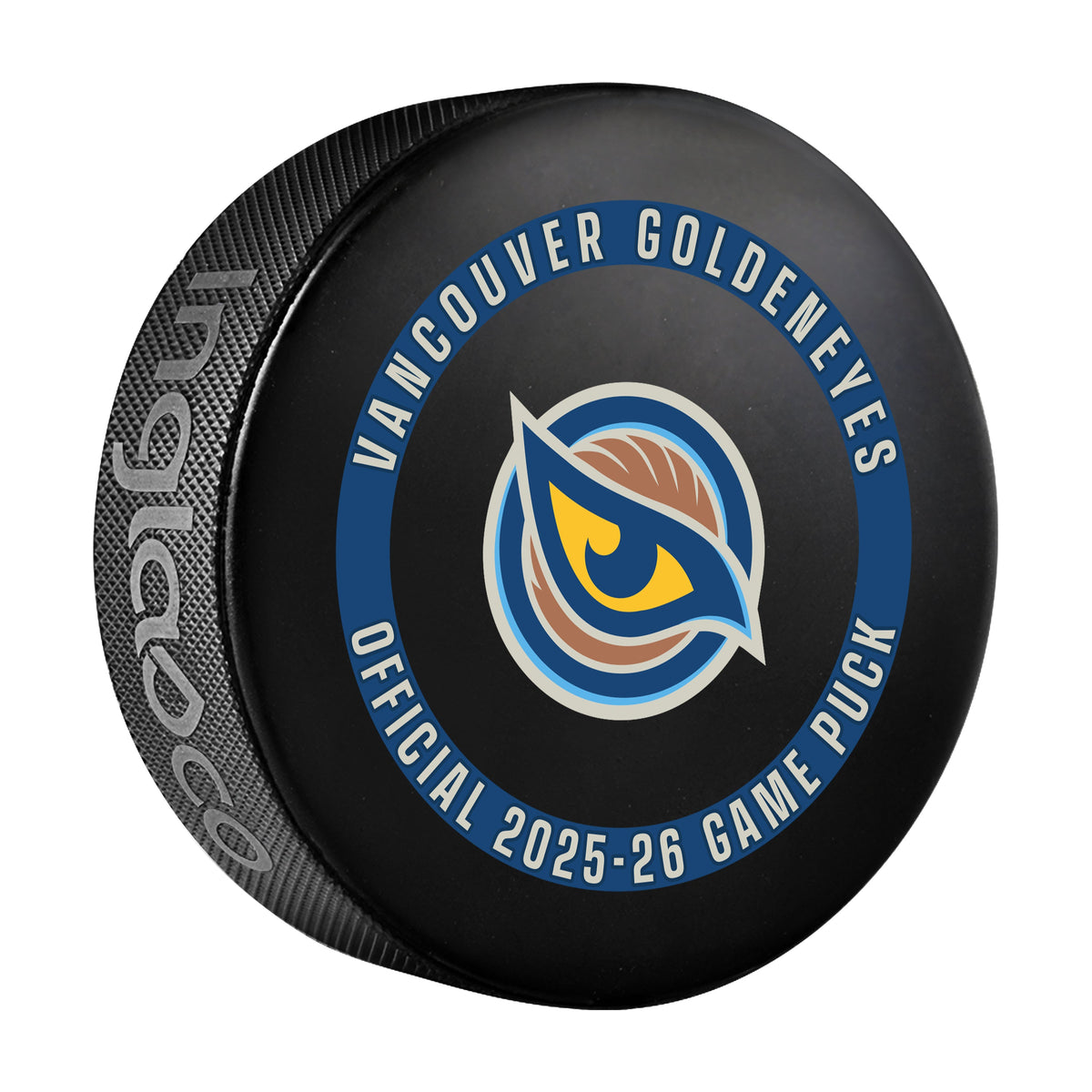 Vancouver Goldeneyes Officially Licensed 2025-2026 Game Puck Design In Cube - Pucks in