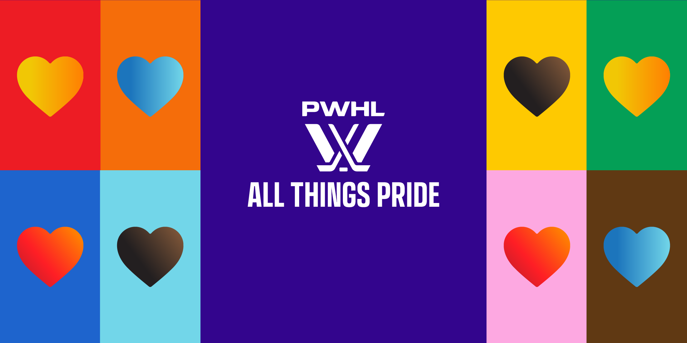 Colorful background with hearts and PWHL logo on a purple square.
