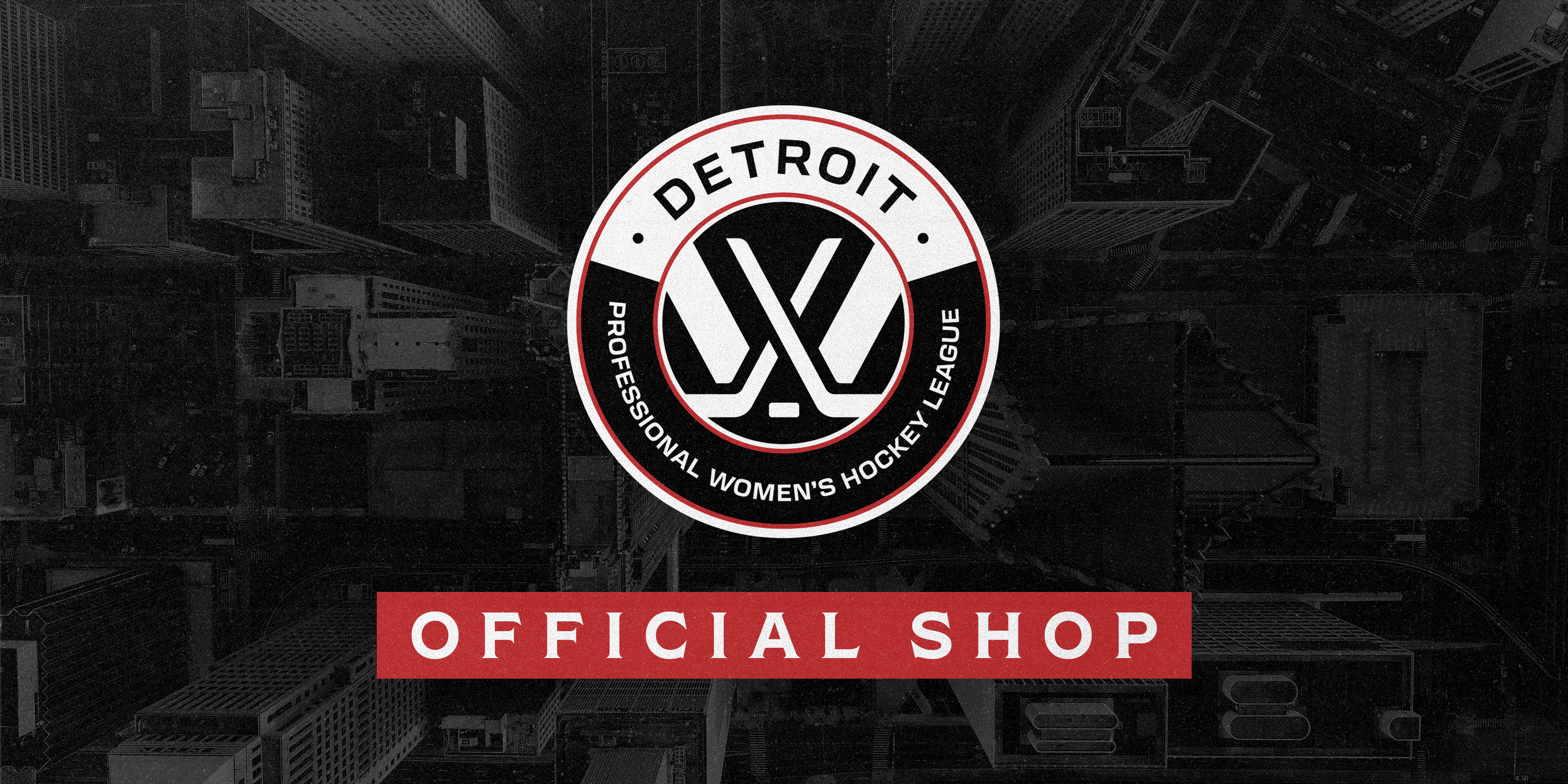 Logo of the Detroit Professional Women's Hockey League on a dark background with 'Official Shop' text.