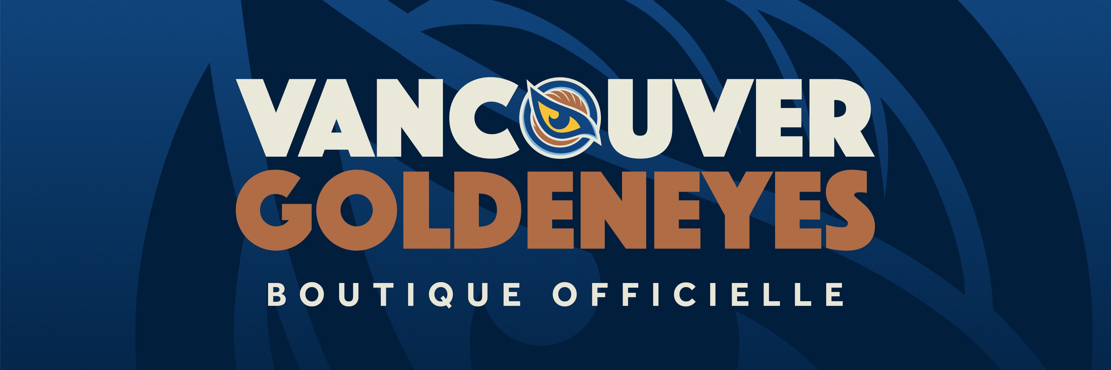Logo de la boutique officielle des Goldeneyes de Vancouver sur fond bleu