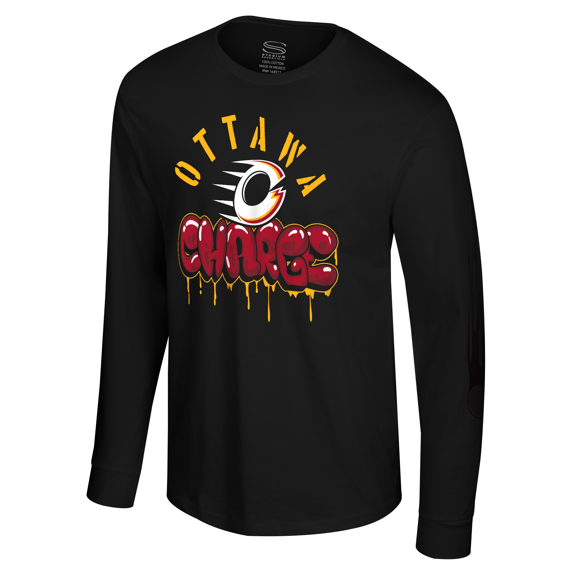 Ottawa Charge Adult Stadium Essentials Wash Drip Long Sleeve T-Shirt - Long Sleeve T-Shirt in Black
