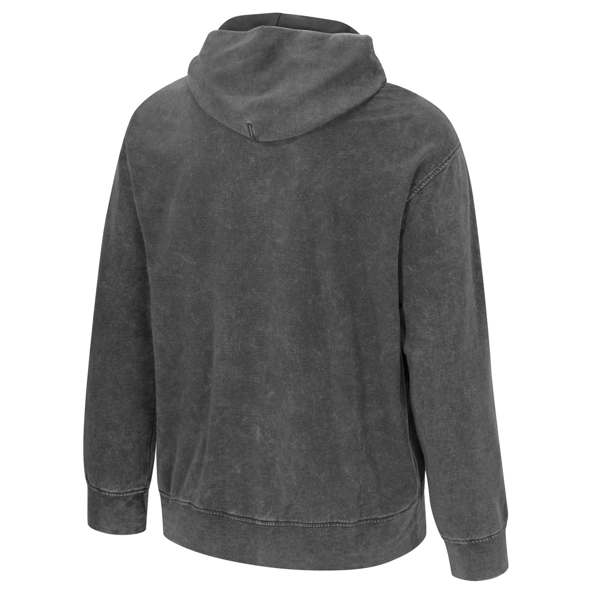 The back of a dark gray wash Vancouver Goldeneyes hooded sweatshirt.