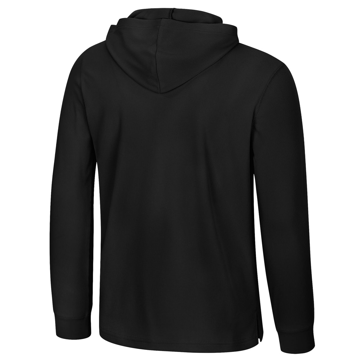 The back of a black thermal Vancouver Goldeneyes hoodie.