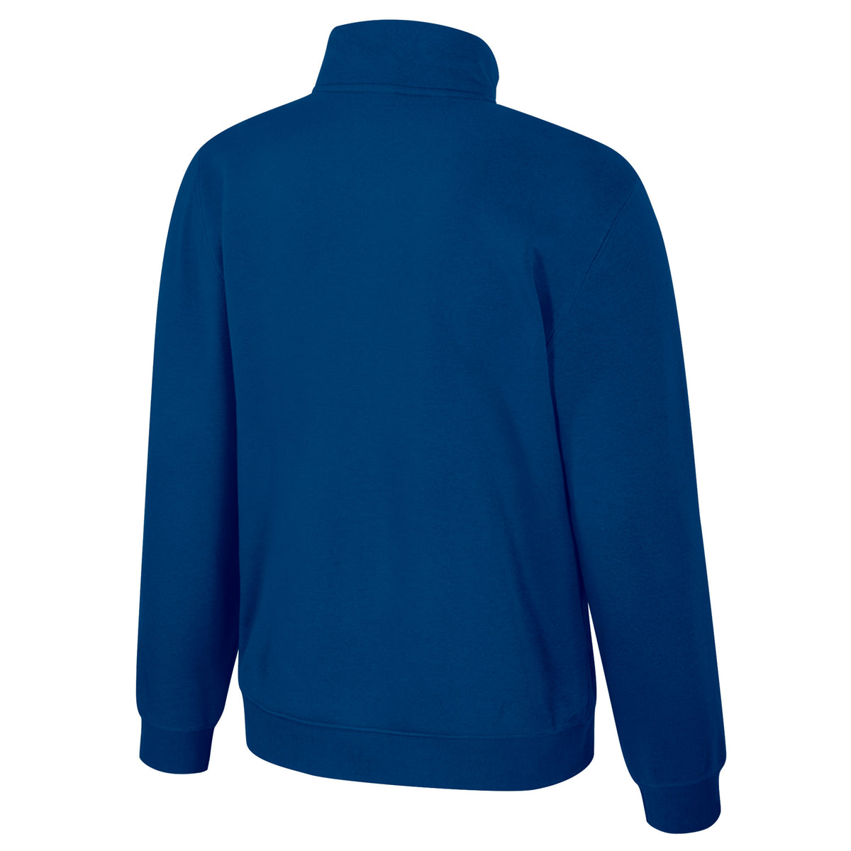 The back of a blue Vancouver Goldeneyes fleece quarter zip.