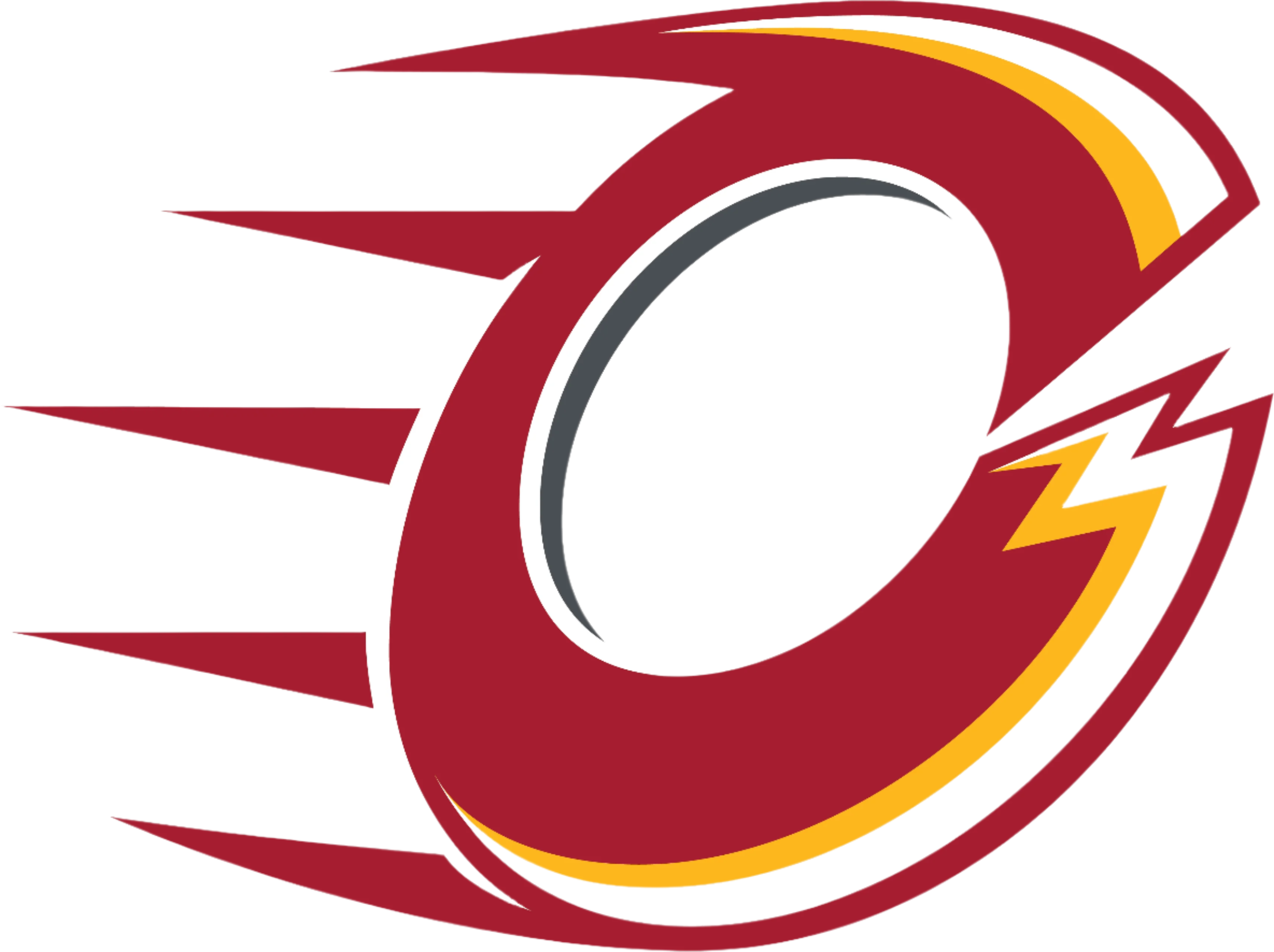 Logo with red, yellow, and white colors on a white background