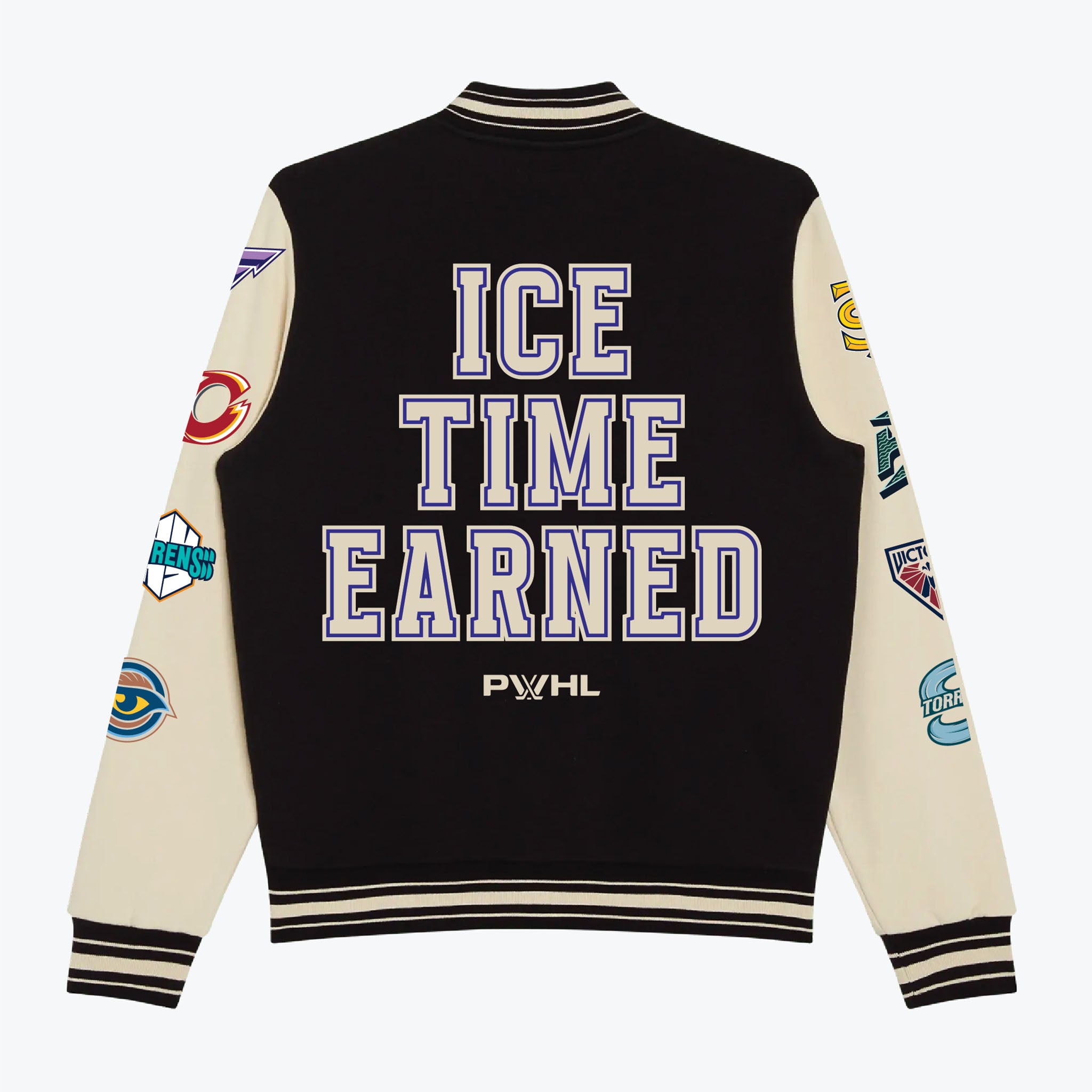 Adult PWHL Peace Collective Ice Time Earned Letterman Jacket - Jacket in Black