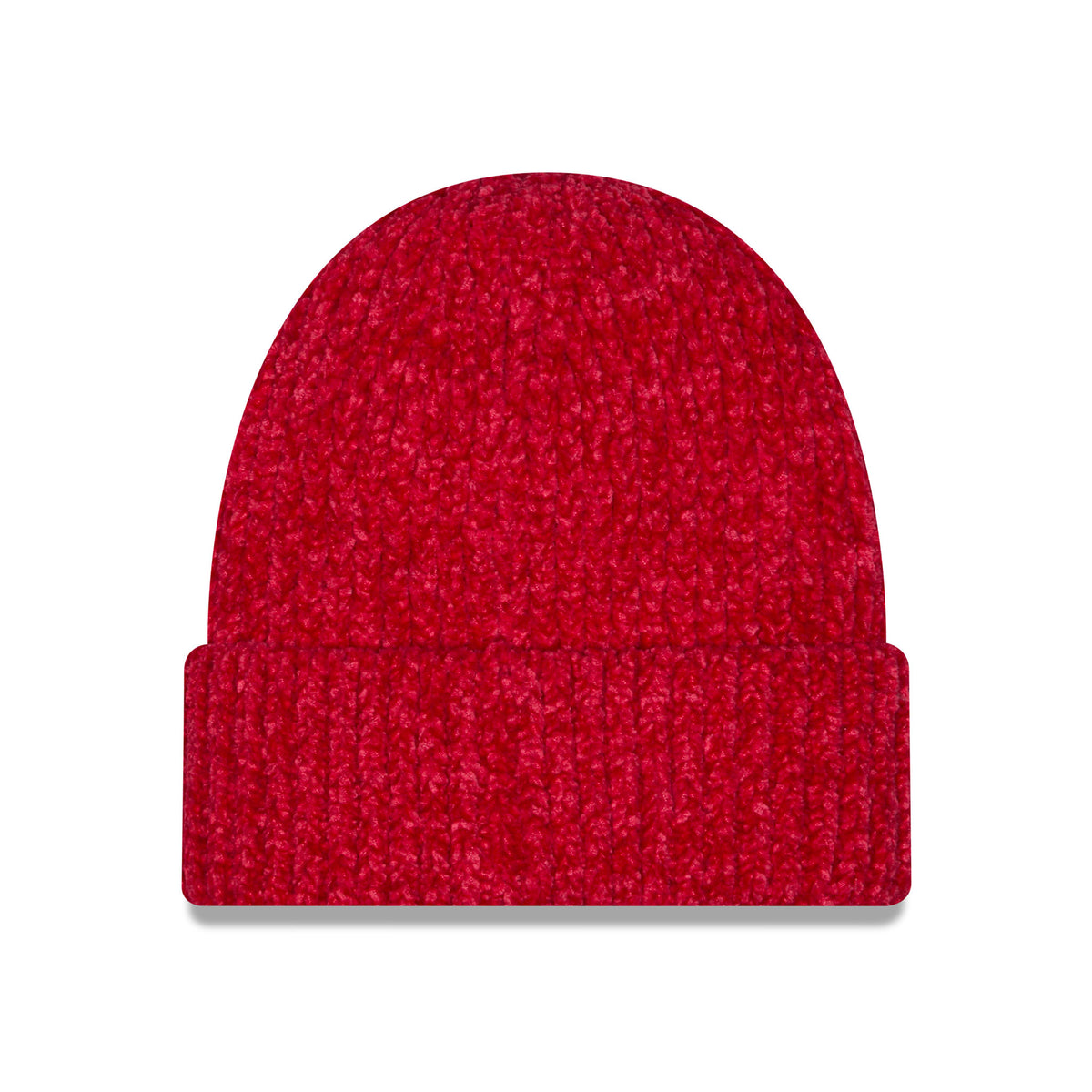 Back of red knit Ottawa Charge beanie with a folded cuff.