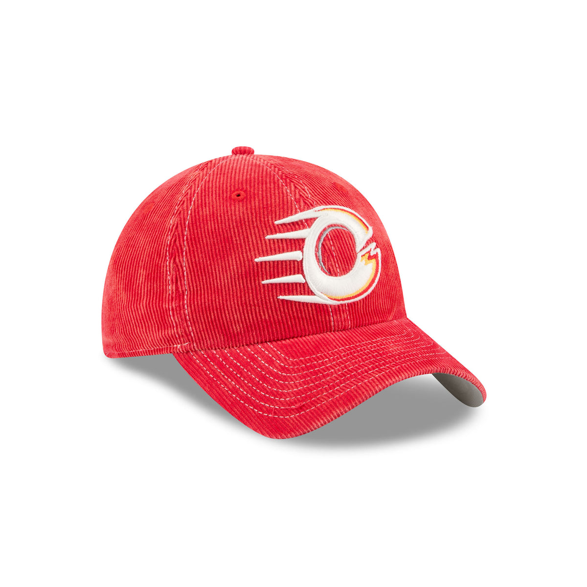 Red Corduroy Embroidered Ottawa Charge Logo Hat Angled Right