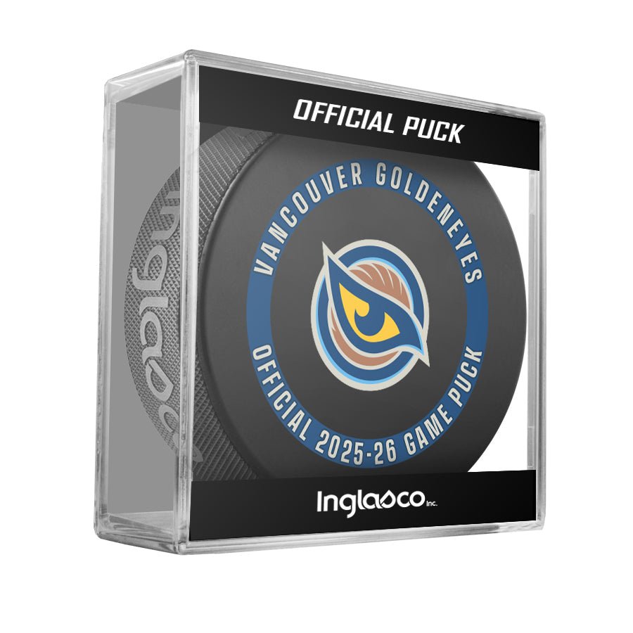 Vancouver Goldeneyes Officially Licensed 2025-2026 Game Puck Design In Cube - Pucks in