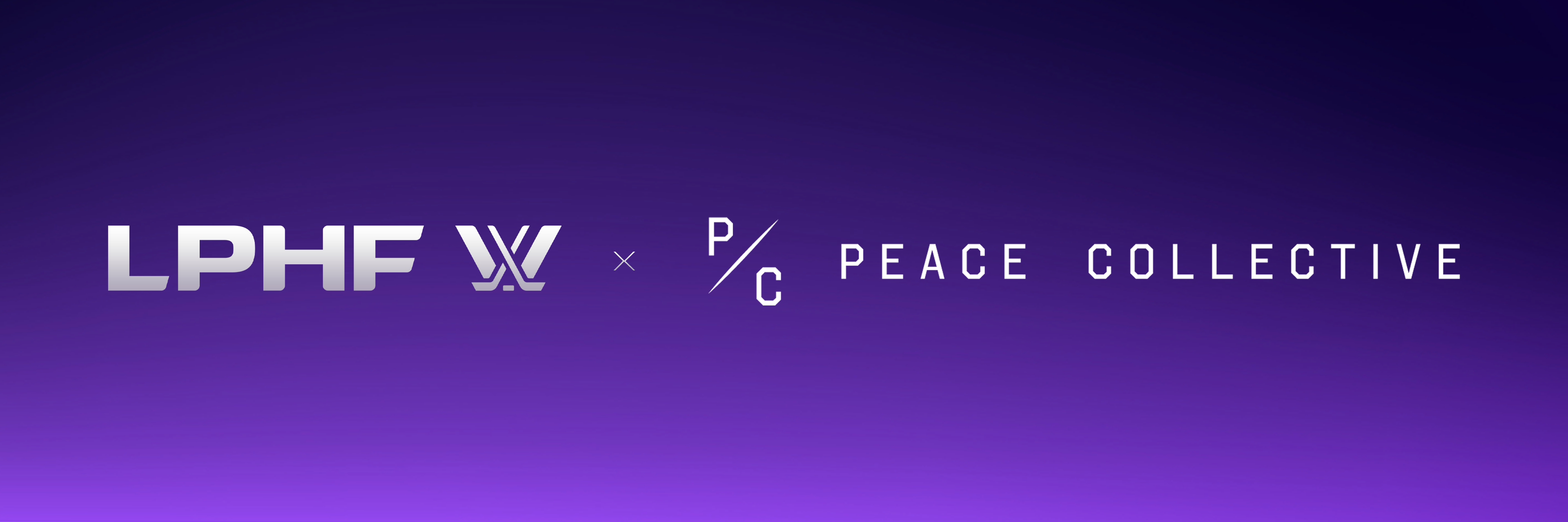 Collaboration logo between LPHF and Peace Collective on a purple gradient background