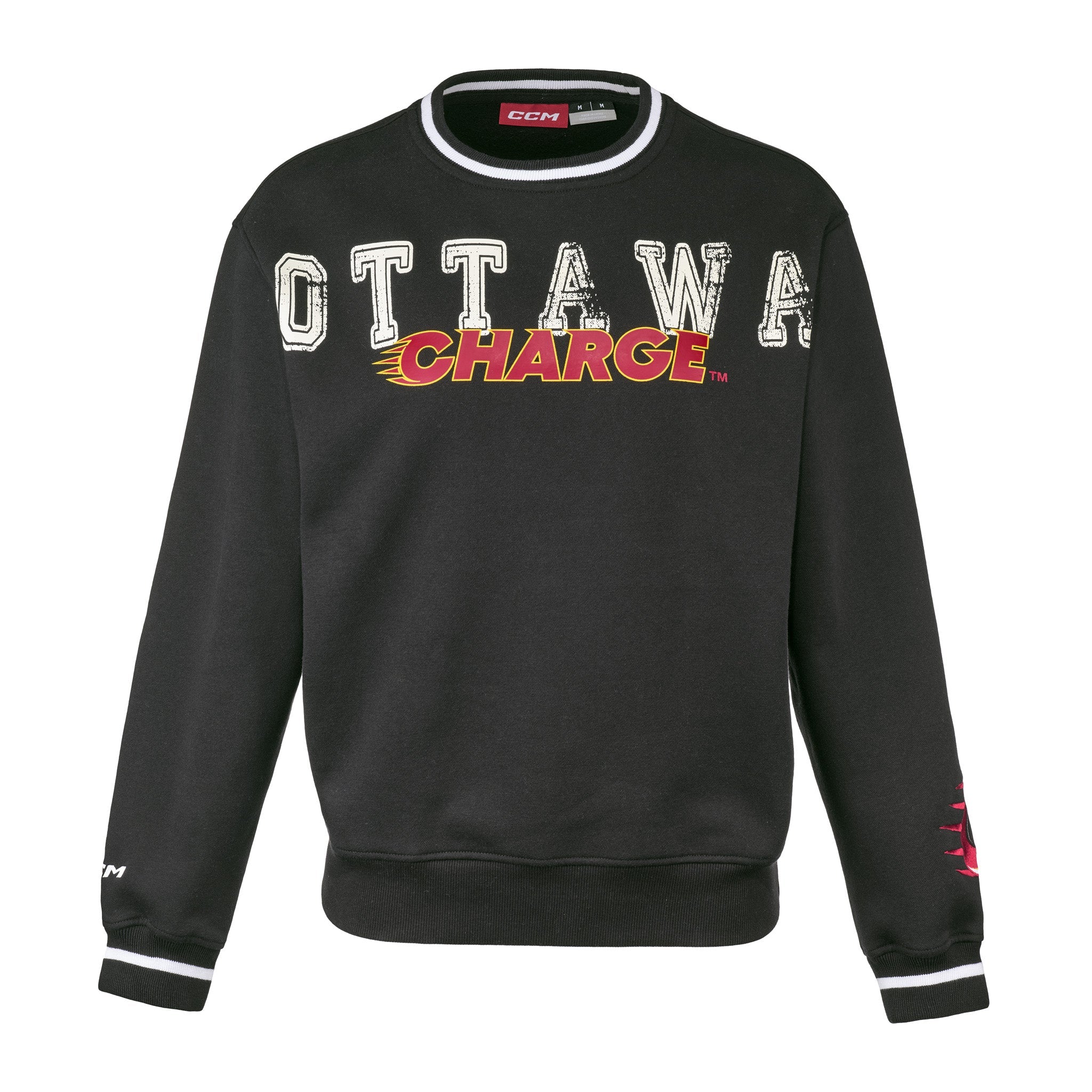 Black sweatshirt with 'Ottawa Charge' text on a white background