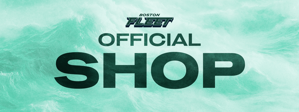 Boston Fleet Official Shop logo text in dark teal over a stylized mint-green ocean wave background.