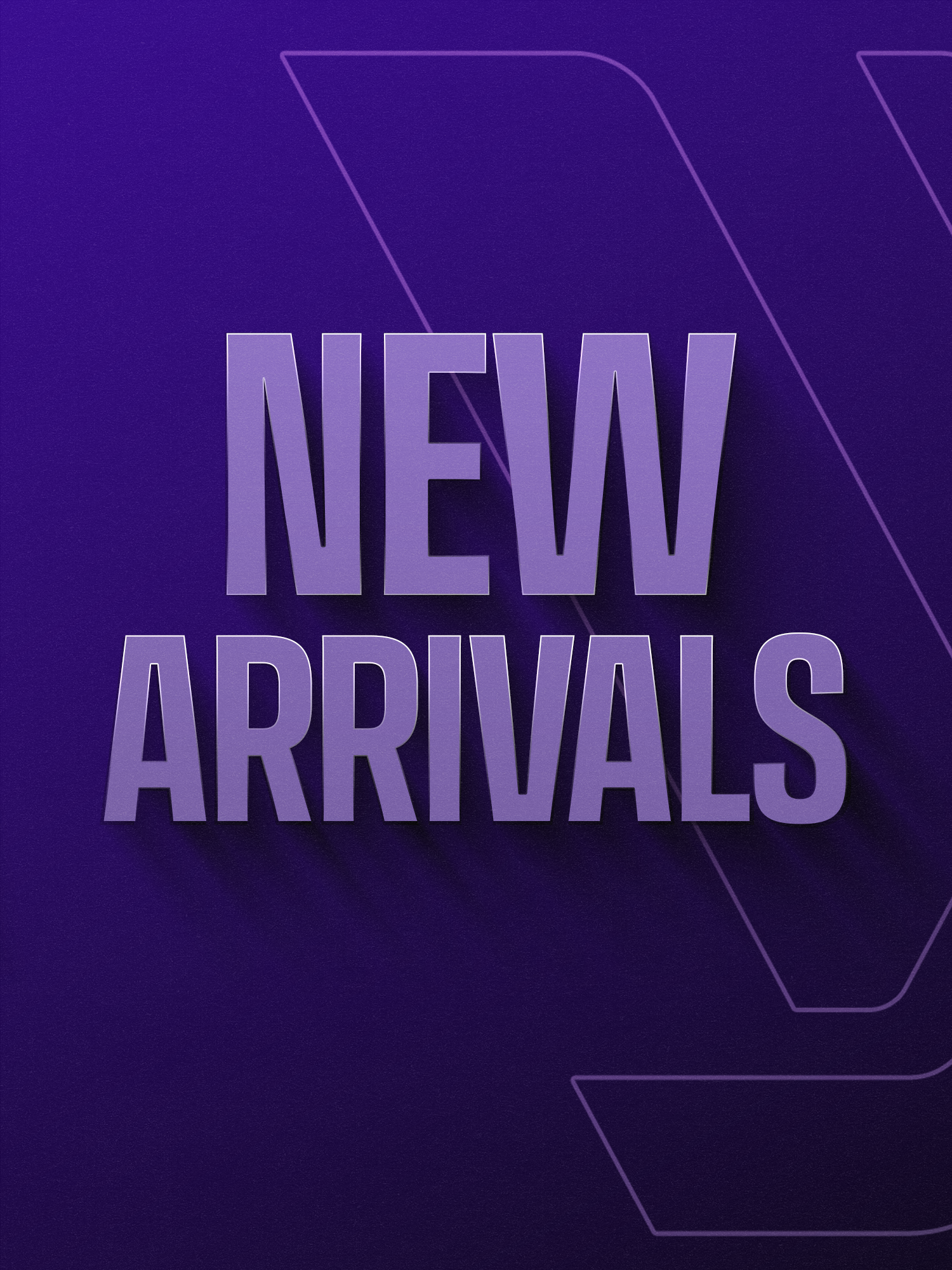 Purple 'NEW ARRIVALS' text on a matching purple background