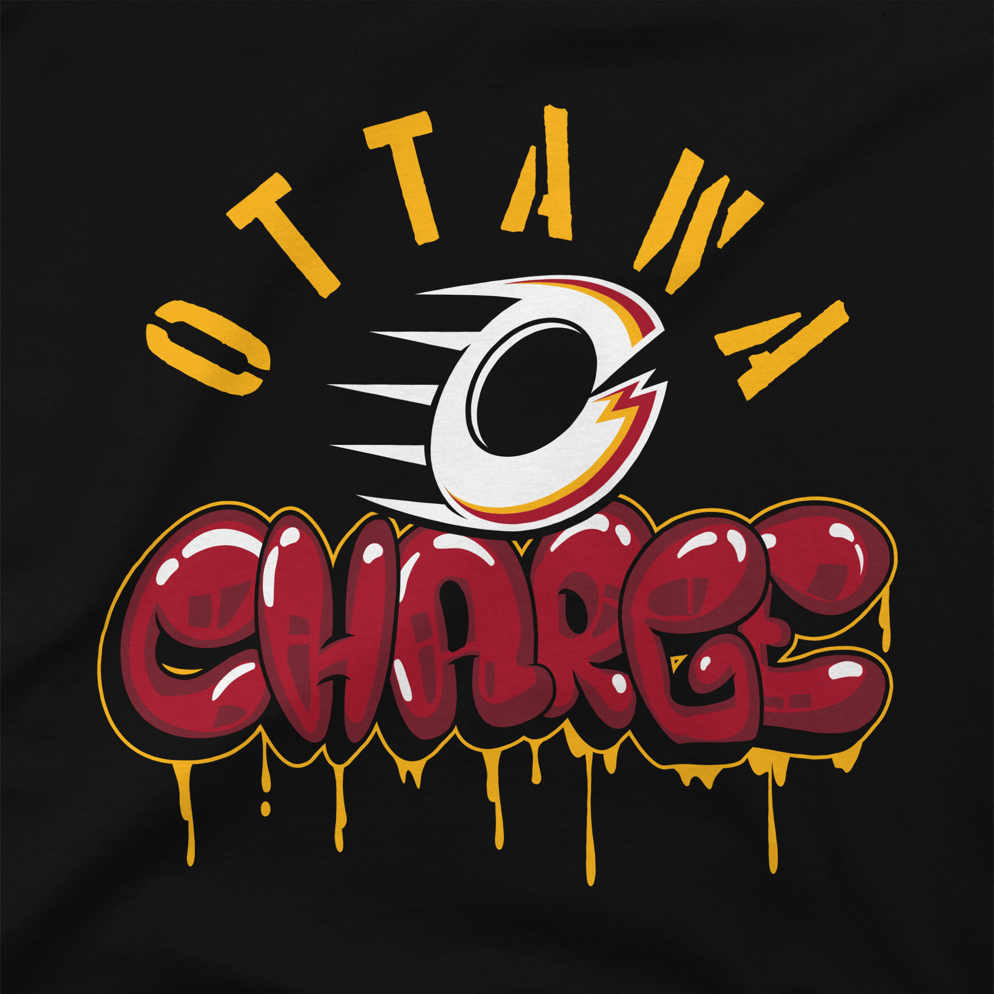 Ottawa Charge Youth Stadium Essentials Wash Drip T-Shirt - Long Sleeve T-Shirt in Black