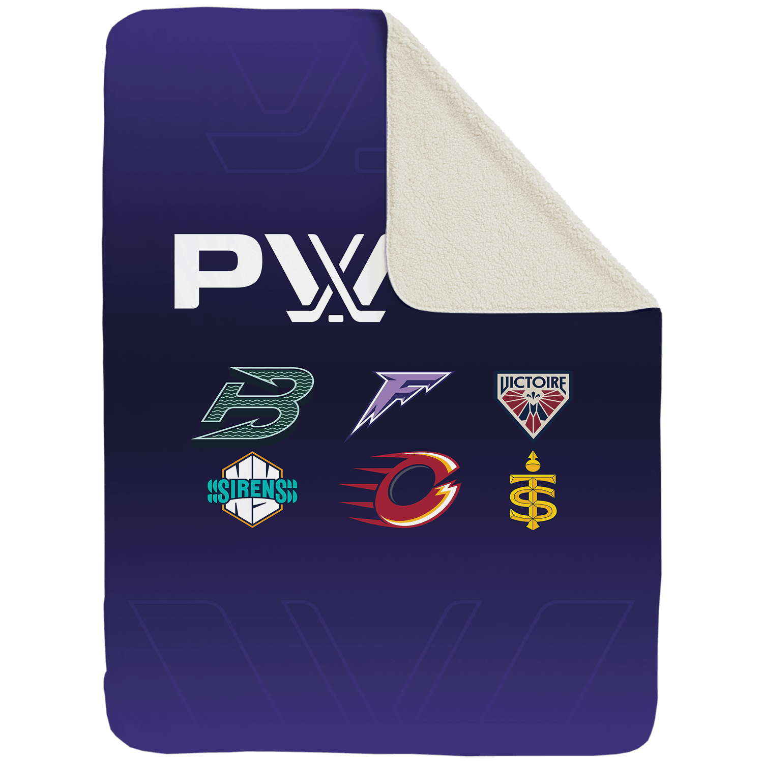 PWHL Large Sherpa Fleece Inaugural Six Logo Throw Blanket - Blankets in Cream Back