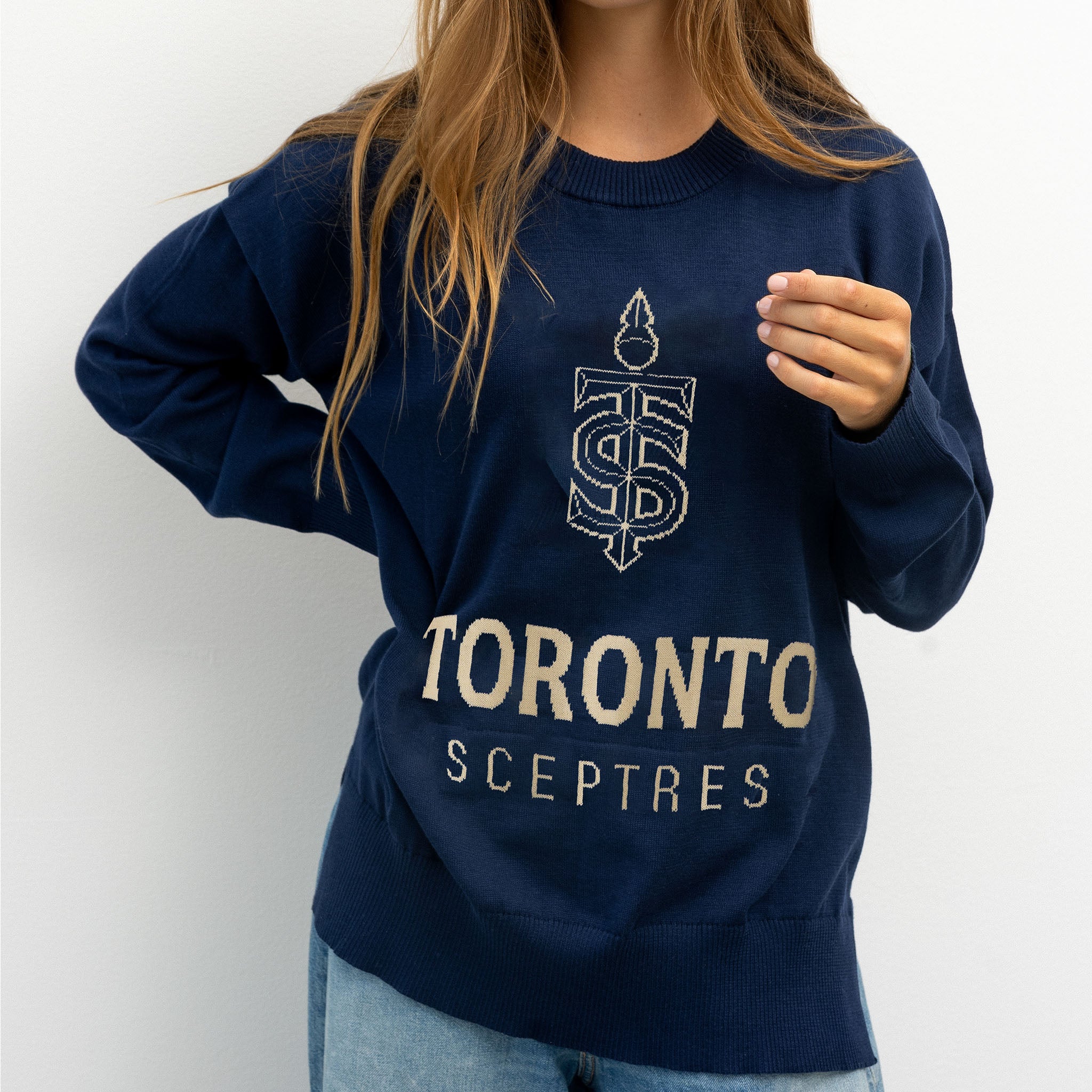 トップス simply complicated CITYOVERFLANNELSHIRT Women's Toronto Sceptres Line Change Team Logo Knit Sweater