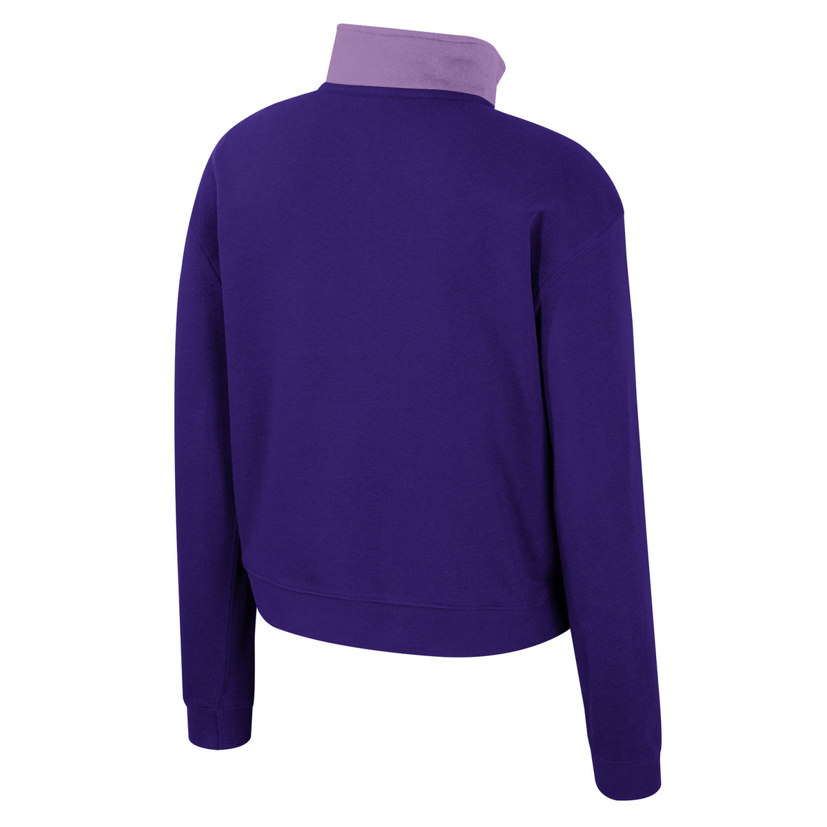 The back of a purple Minnesota Frost fleece half zip with lavender color blocking on the collar.