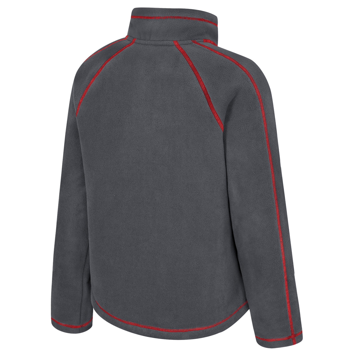 The back of a dark gray Ottawa Charge full-zip fleece jacket with red stitched seams along the arms, shoulders, and collar.