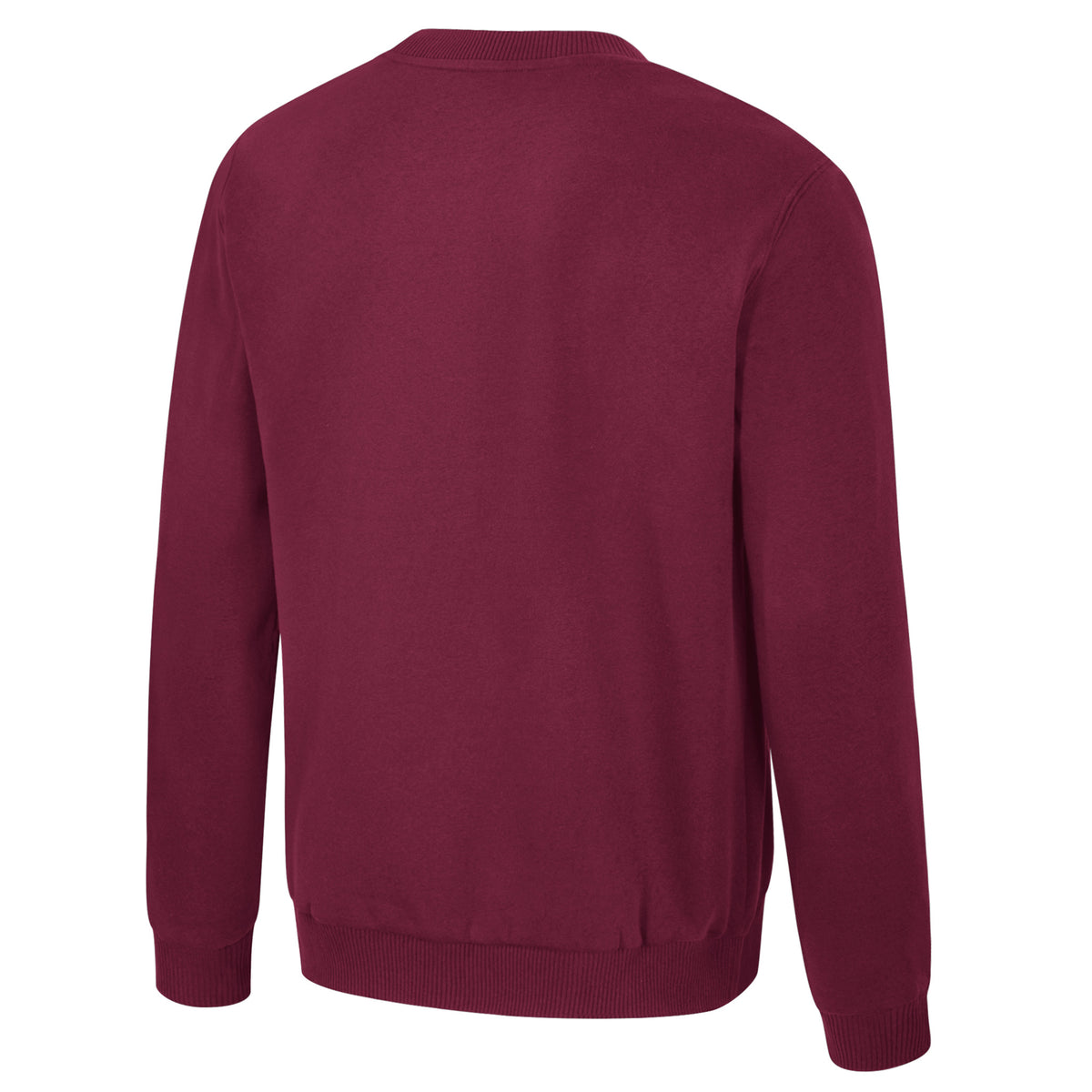 The back of a burgundy crew neck Montreal Victoire crew neck sweatshirt. The collar, cuffs, and bottom have ribbed detailing.
