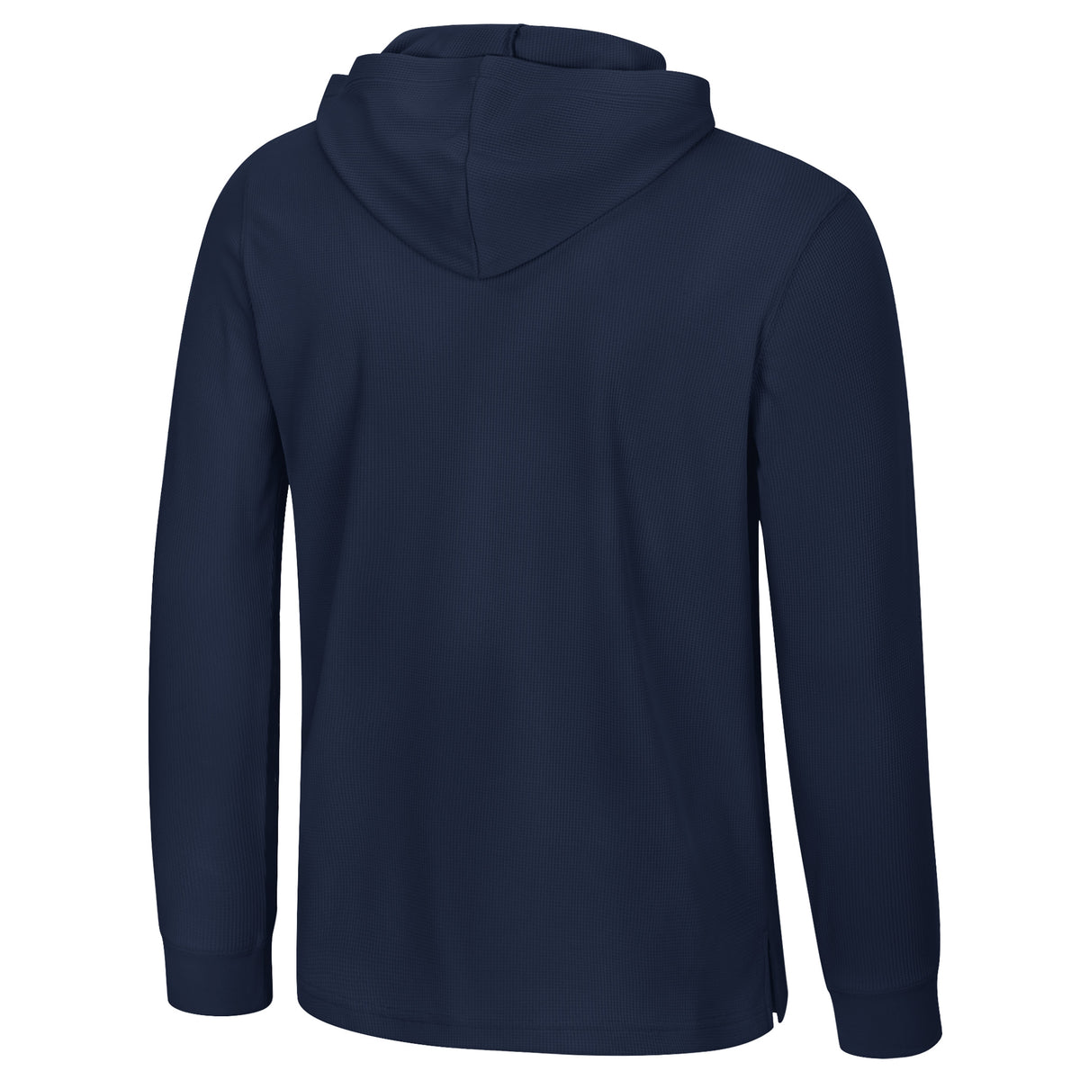 The back of a navy thermal Montreal Victoire hoodie.