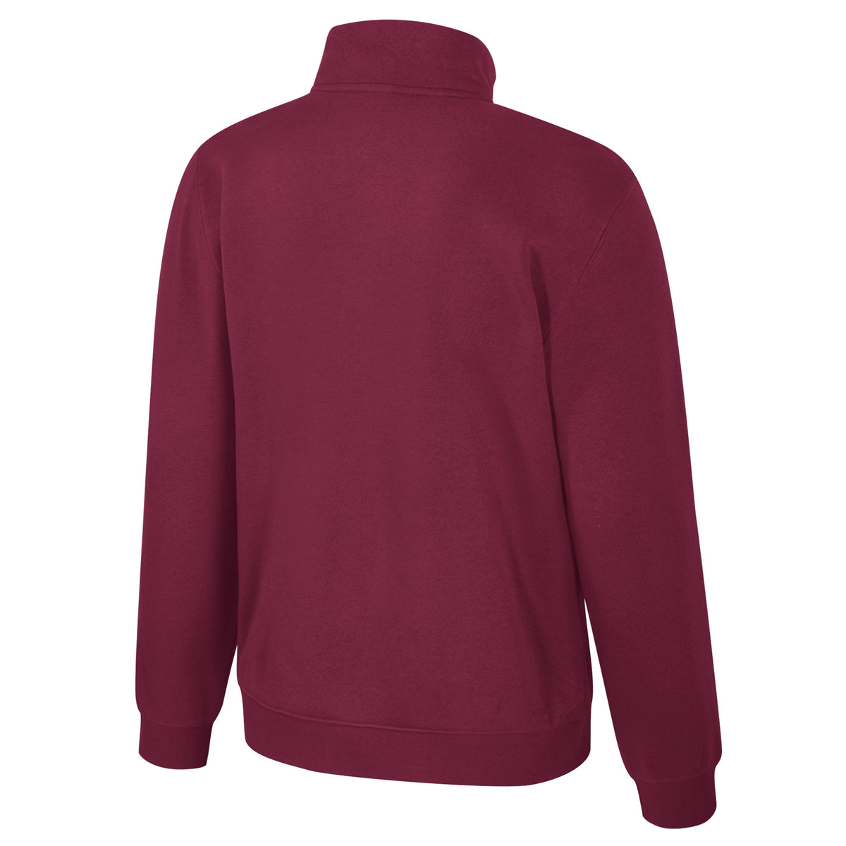 The back of a burgundy Montreal Victoire fleece quarter zip.