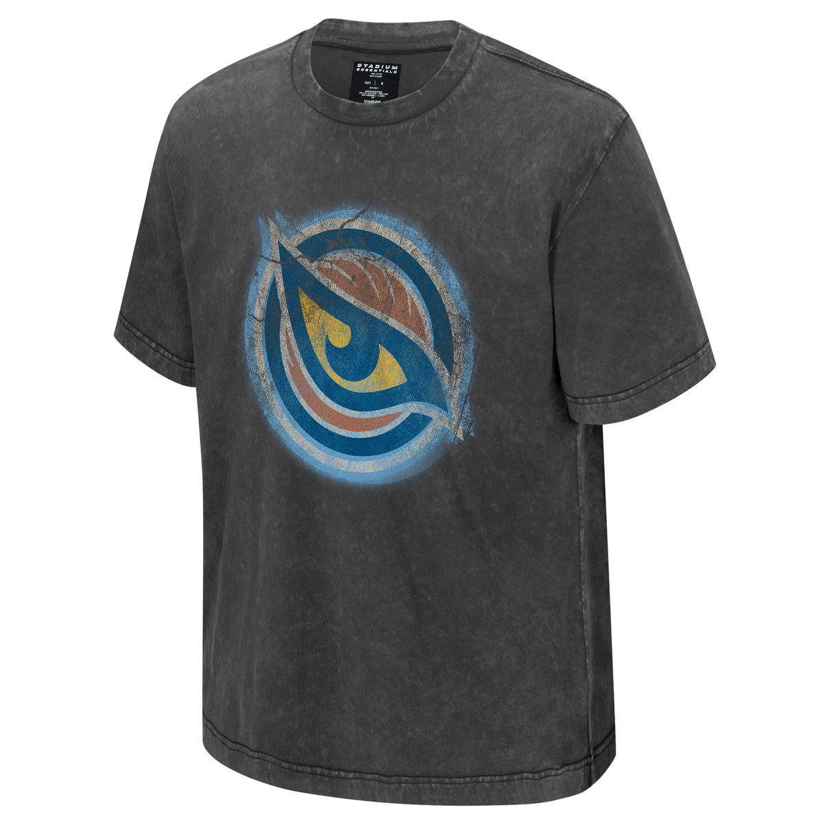 The front of a dark gray was short sleeve shirt with the Vancouver Goldeneyes logo in the center.