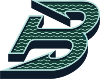 Logo with a stylized letter 'B' on a green background