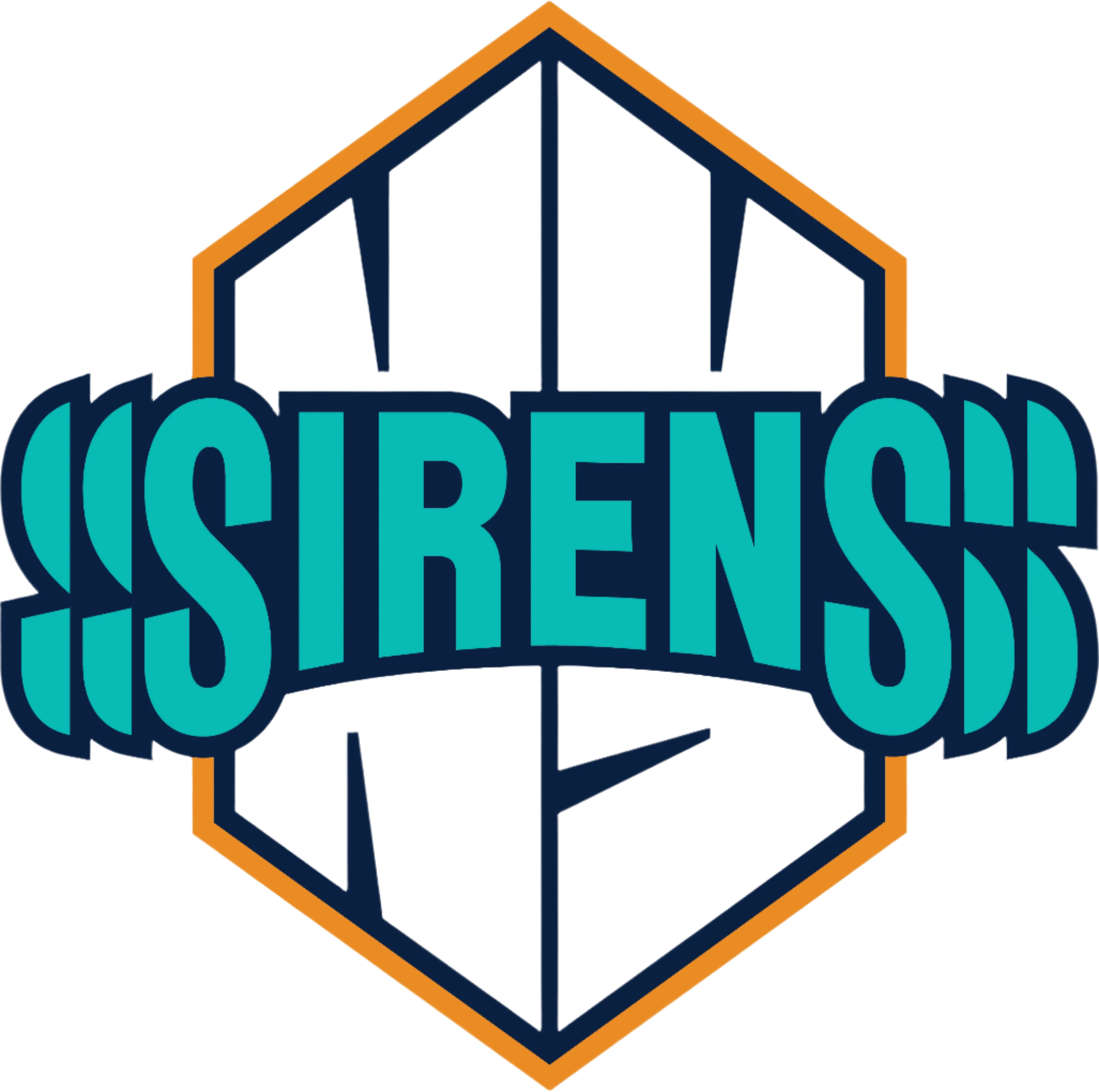 Logo with the word 'SIRENS' in teal letters on a white background